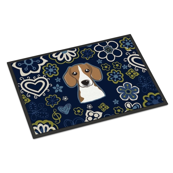 Carolines Treasures 24 x 36 in. Blue Flowers Beagle Indoor or Outdoor Mat BB5090JMAT - main